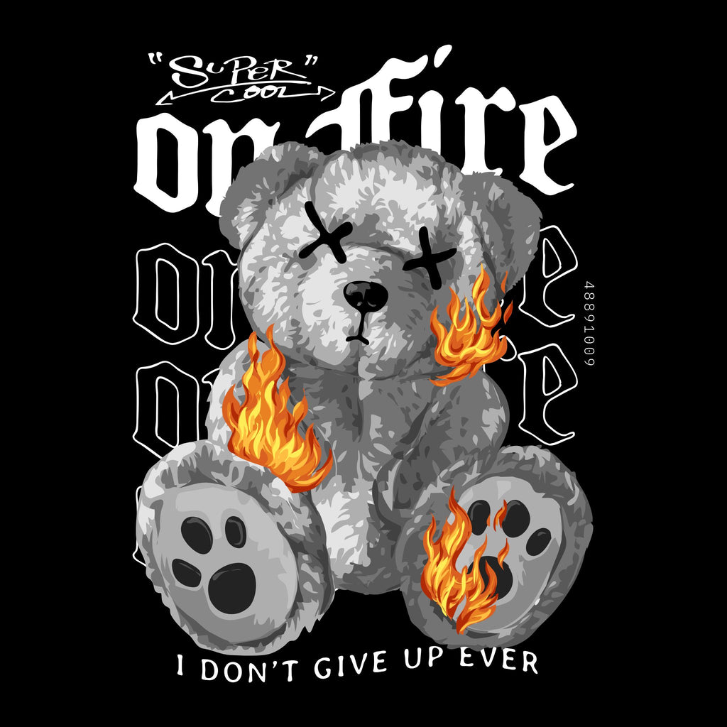 Super Cool On-Fire Teddy Bear Oversized T Shirt