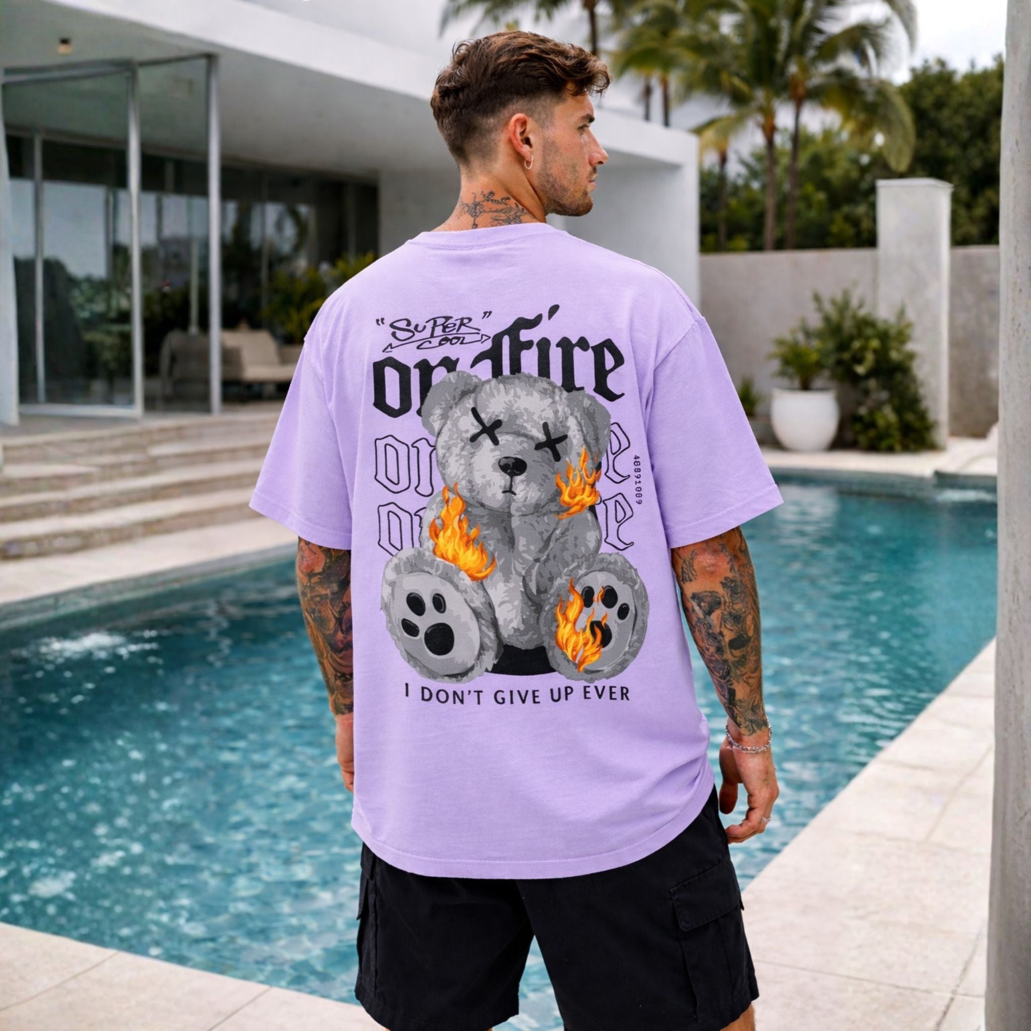 Super Cool On-Fire Teddy Bear Oversized T Shirt