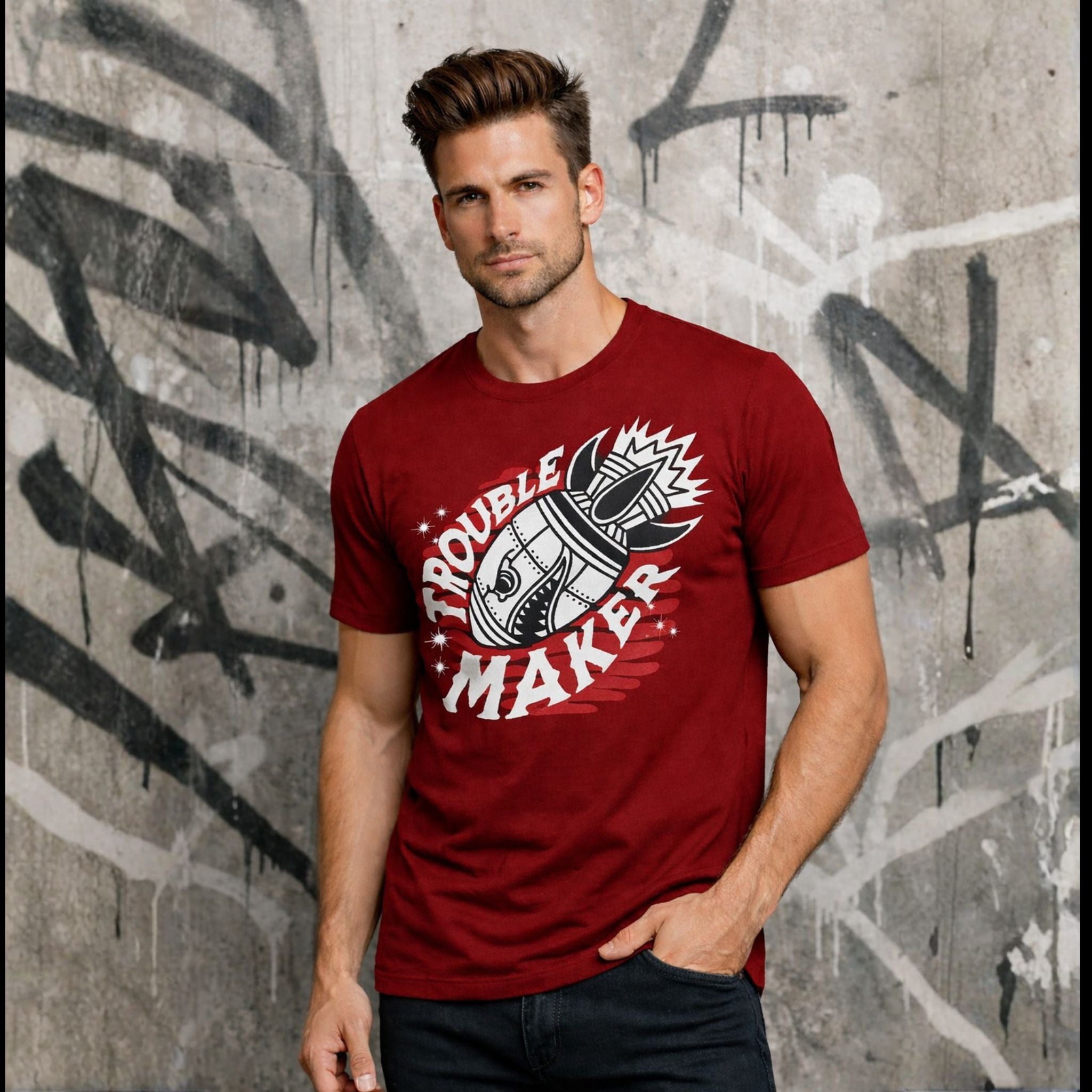 Trouble Maker Graphic Printed T-Shirt for Men | Premium Cotton Casual Wear
