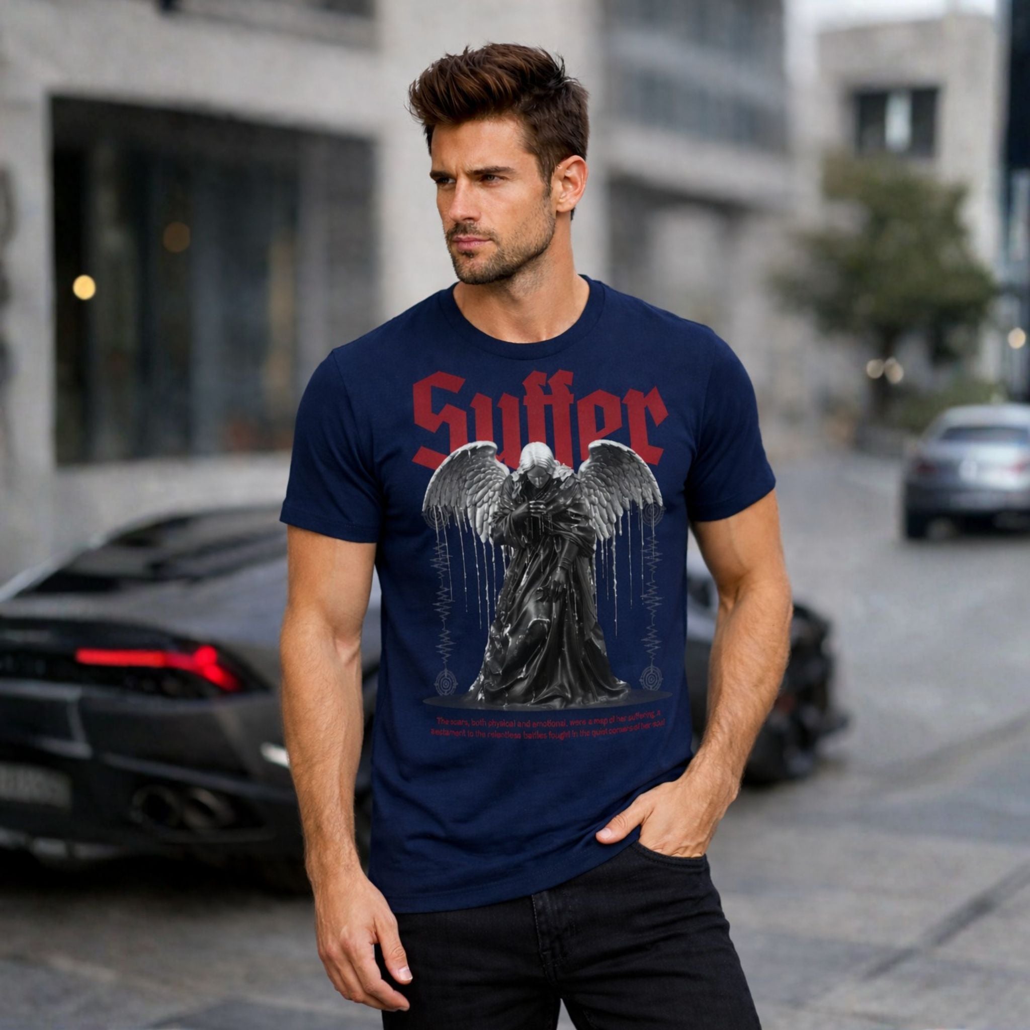 Suffer Gothic Angel Print T-Shirt for Men | Streetwear Look