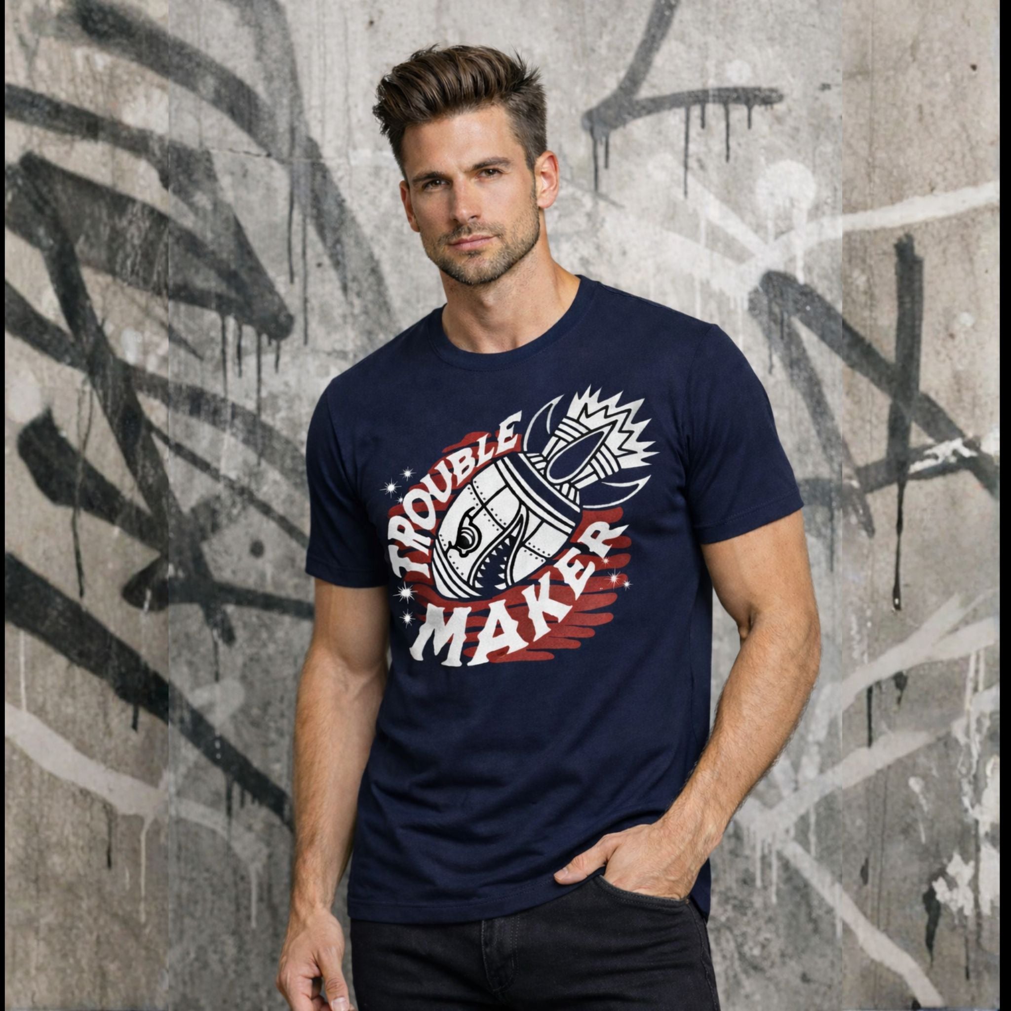 Trouble Maker Graphic Printed T-Shirt for Men | Premium Cotton Casual Wear