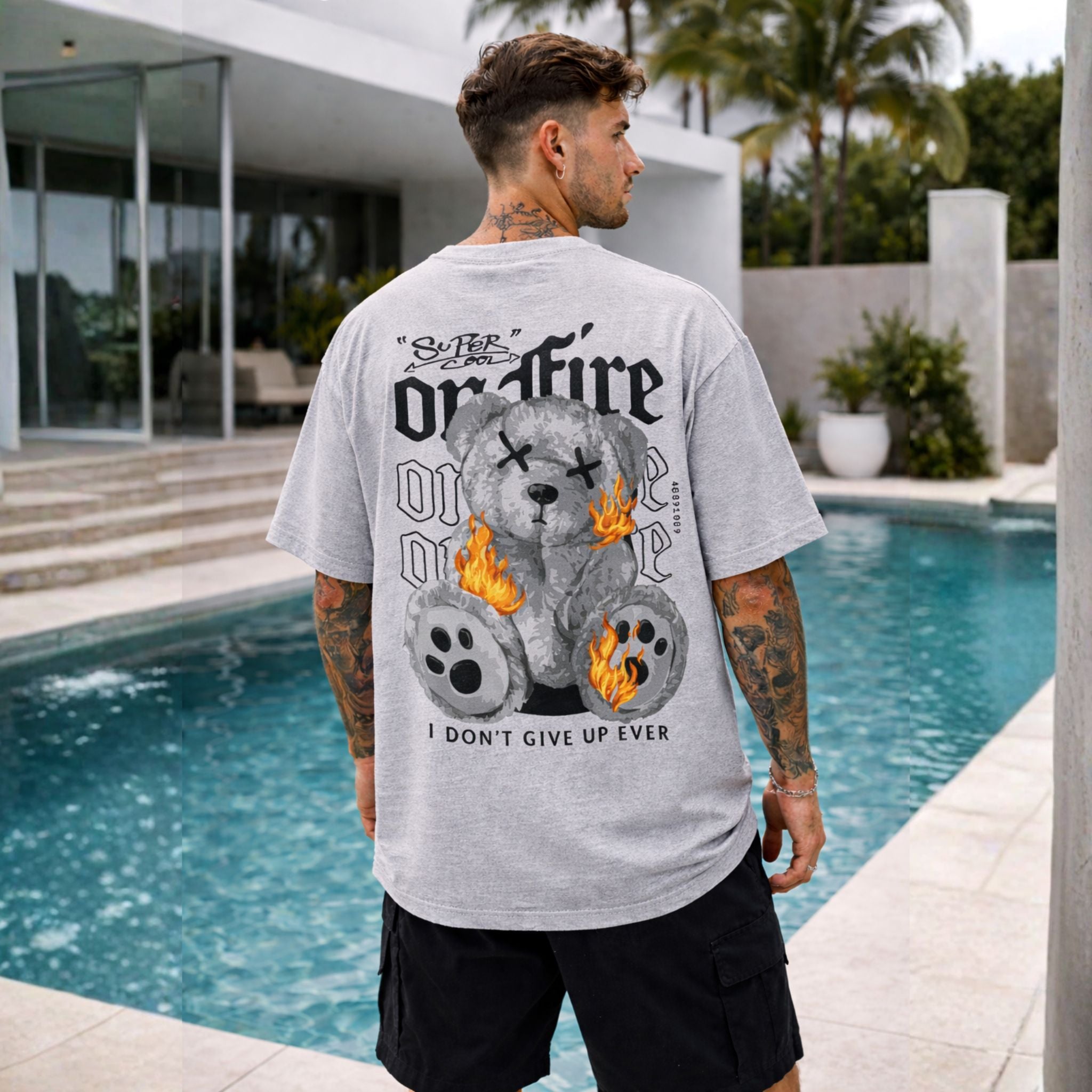 Super Cool On-Fire Teddy Bear Oversized T Shirt