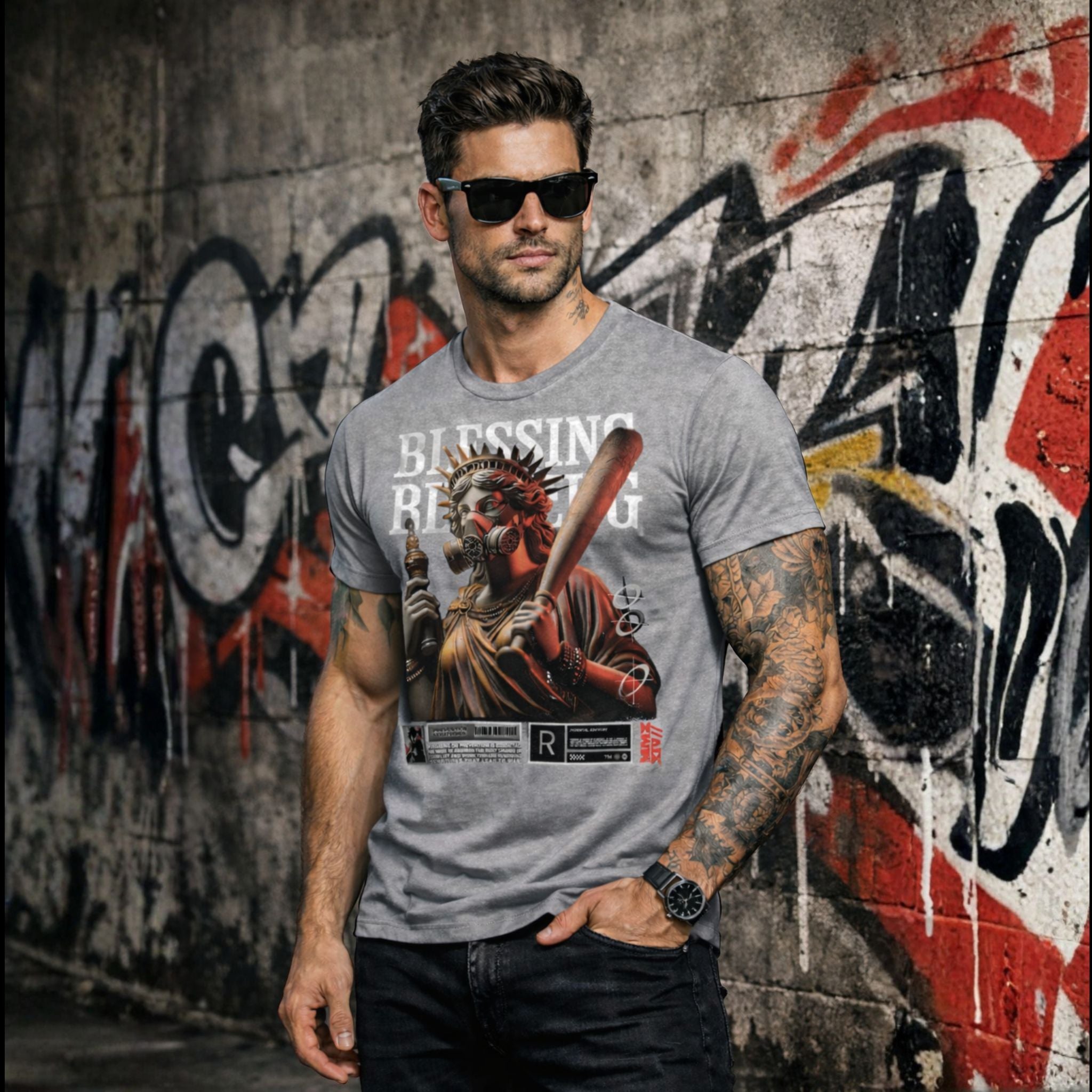 BLESSING Graphic Streetwear T-Shirt – Premium Cotton Printed Tee for Men