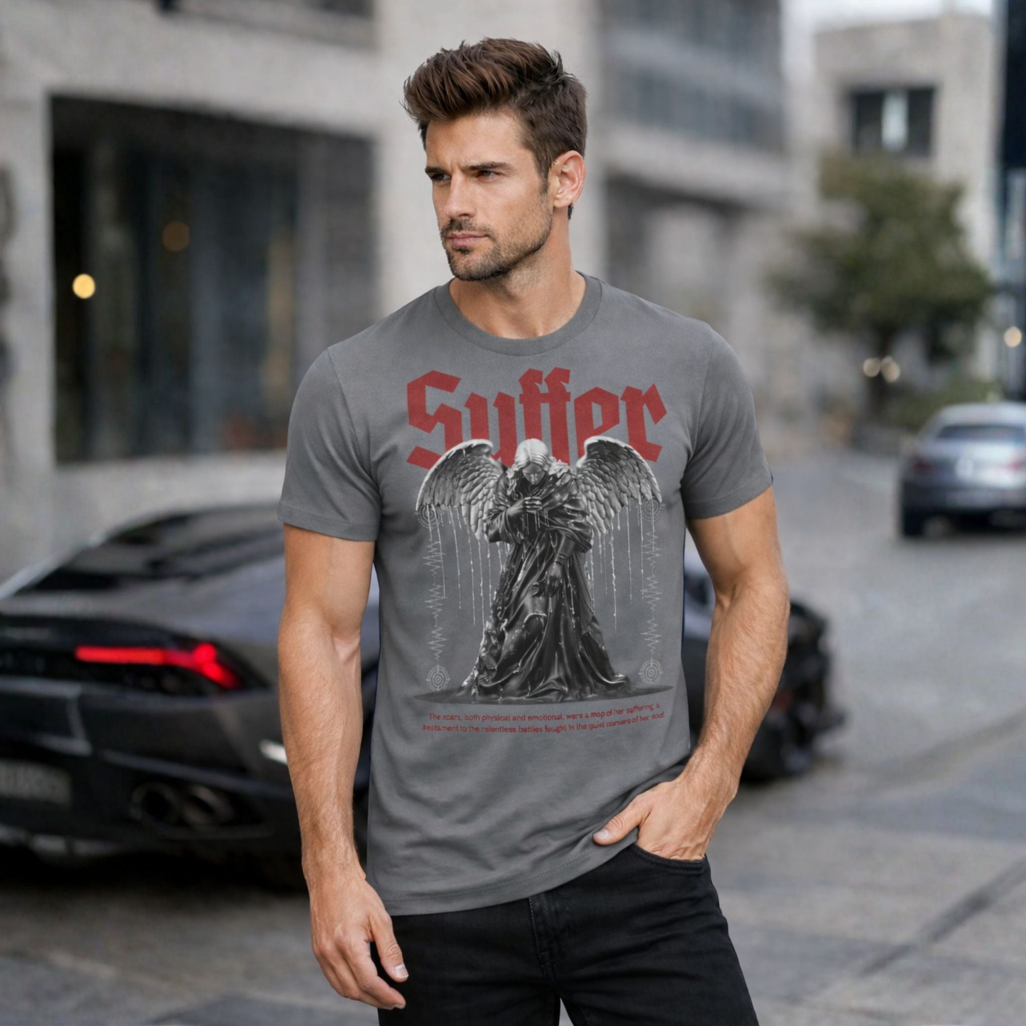 Suffer Gothic Angel Print T-Shirt for Men | Streetwear Look