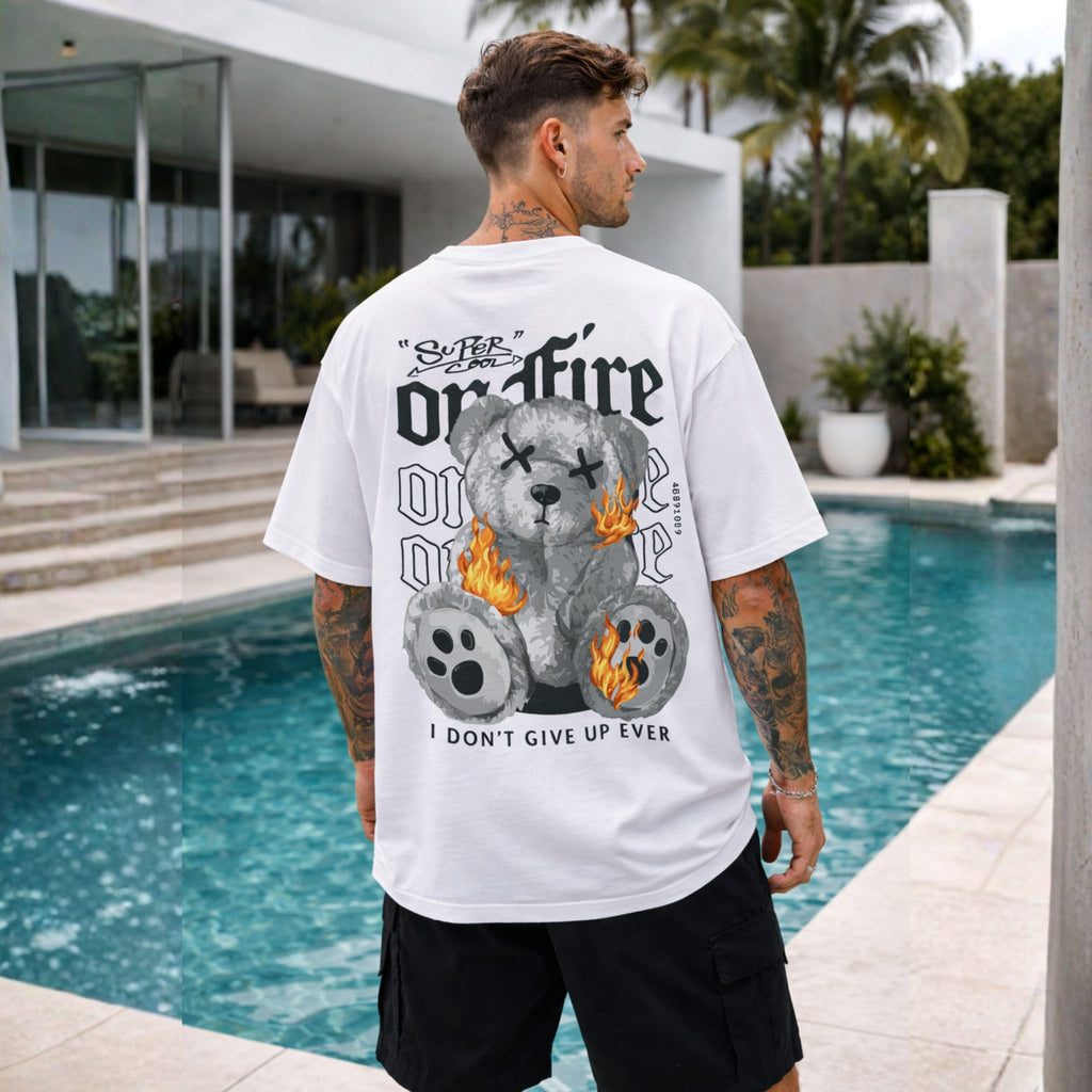 Super Cool On-Fire Teddy Bear Oversized T Shirt