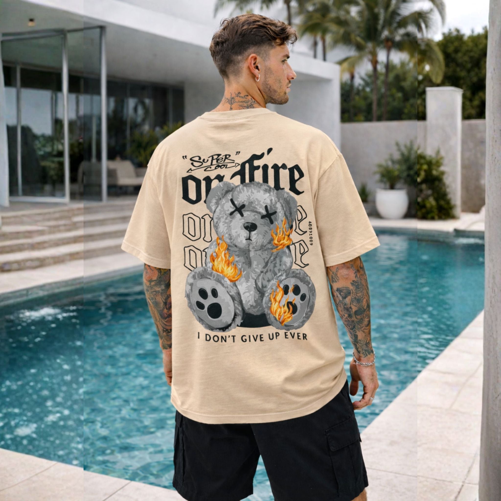 Super Cool On-Fire Teddy Bear Oversized T Shirt