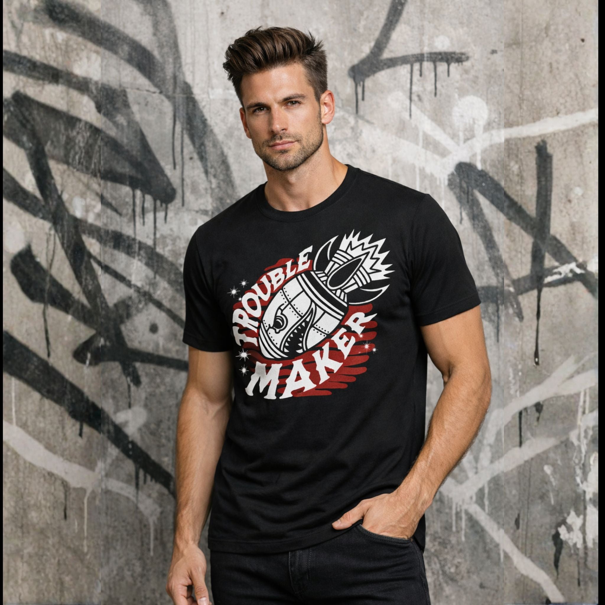 Trouble Maker Graphic Printed T-Shirt for Men | Premium Cotton Casual Wear