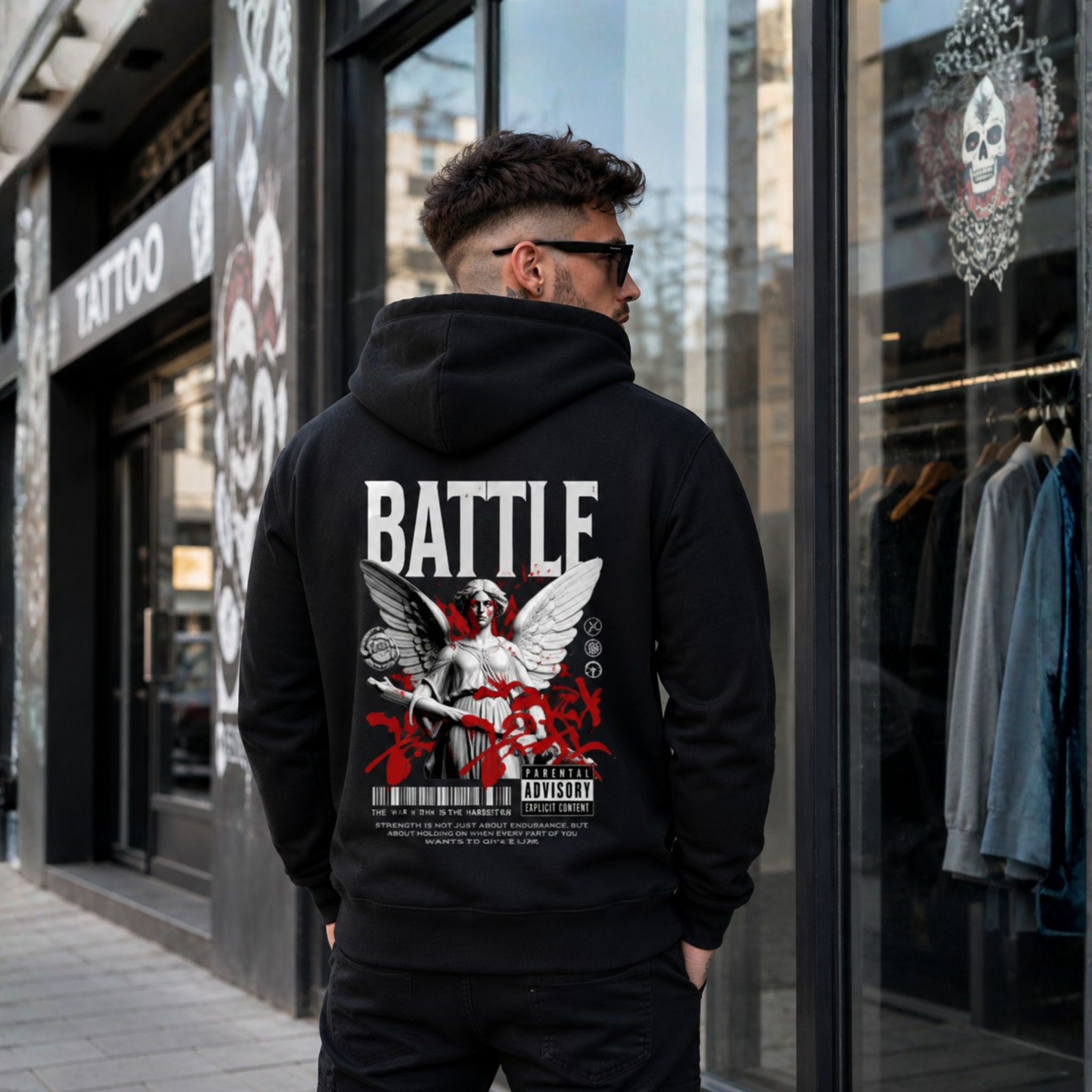 Battle Graphic Zipper Hoodie for Men